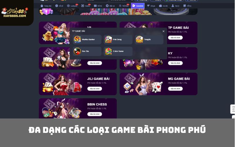 Đa dạng các loại game bài phong phú